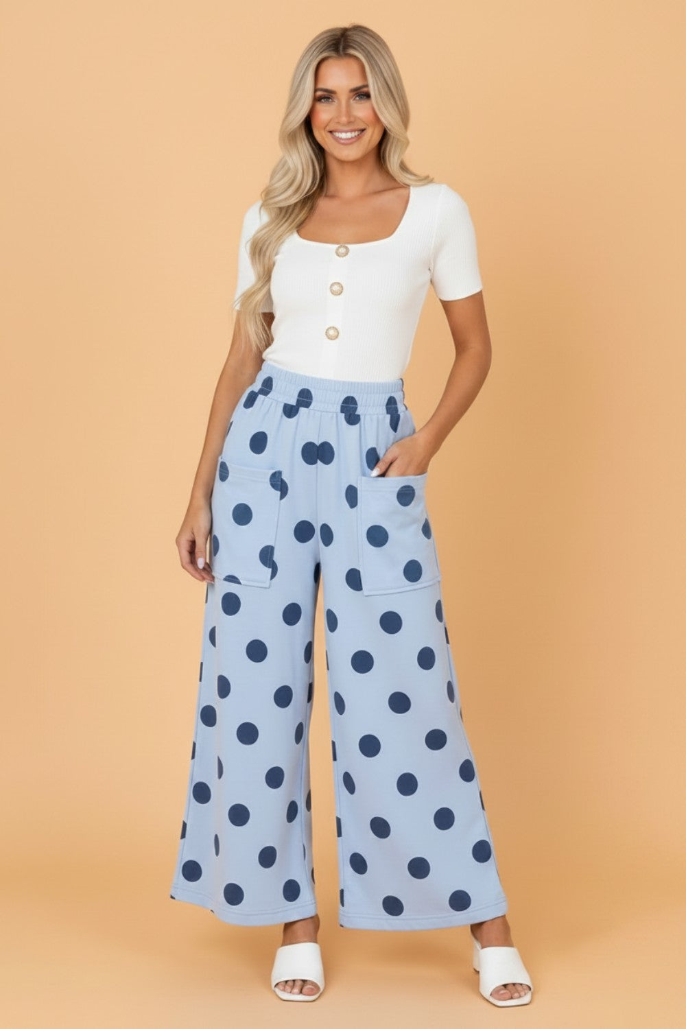 Polka Dot Wide Leg Elastic Waist Pants
