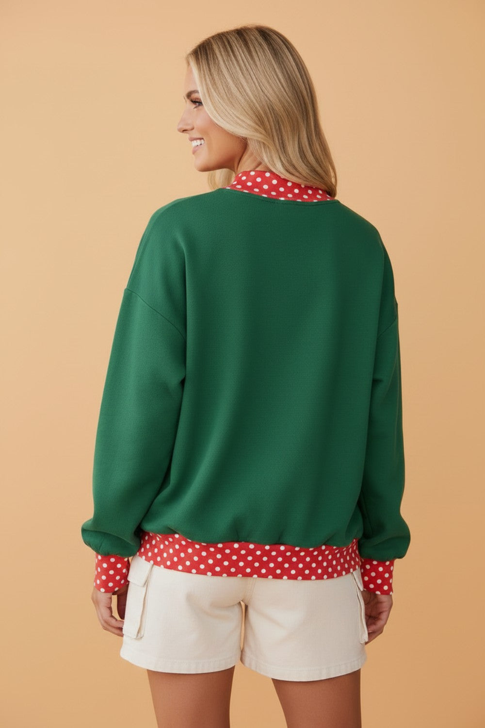 Polka Dot Contrast Trim Mock Neck Sweatshirt
