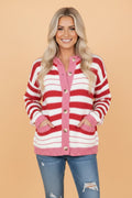 Stripe V-Neck Long Sleeve Button Front Cardigan