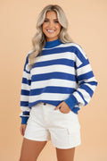 Stripe Colorblock Mock Neck Long Sleeve Sweatshirt