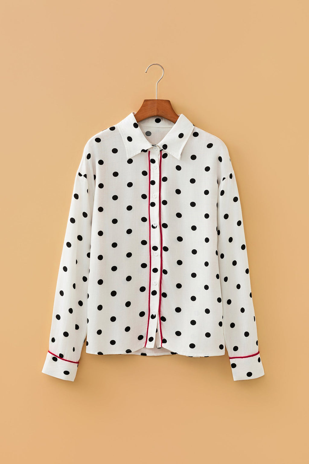 Polka Dot Collared Long Sleeve Buttoned Shirt