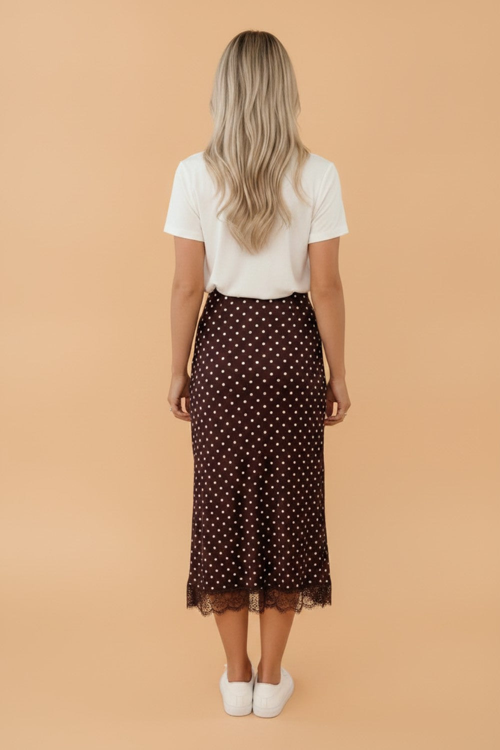 Polka Dot Lace Hem Midi Skirt