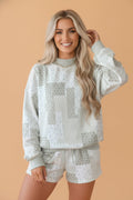 Floral Patchwork Sweatshirt & Drawstring Shorts Set
