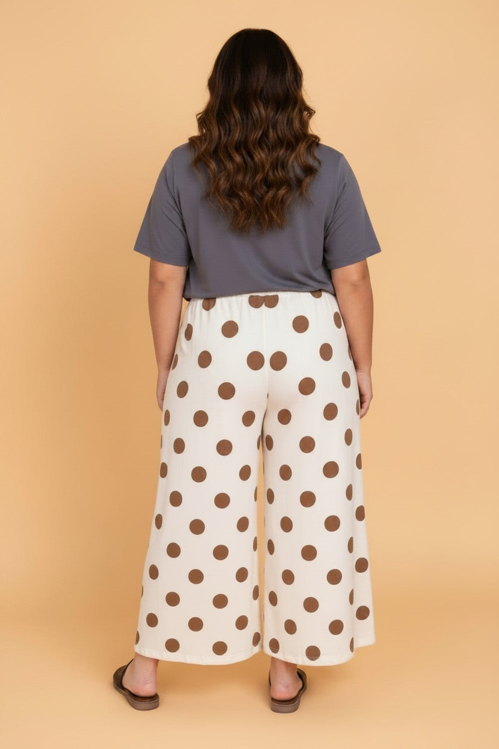 Plus Size Polka Dot Elastic Waist Wide Leg Pants