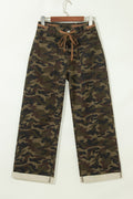 Camo Retro Grommet Tie Waist Loose Jeans