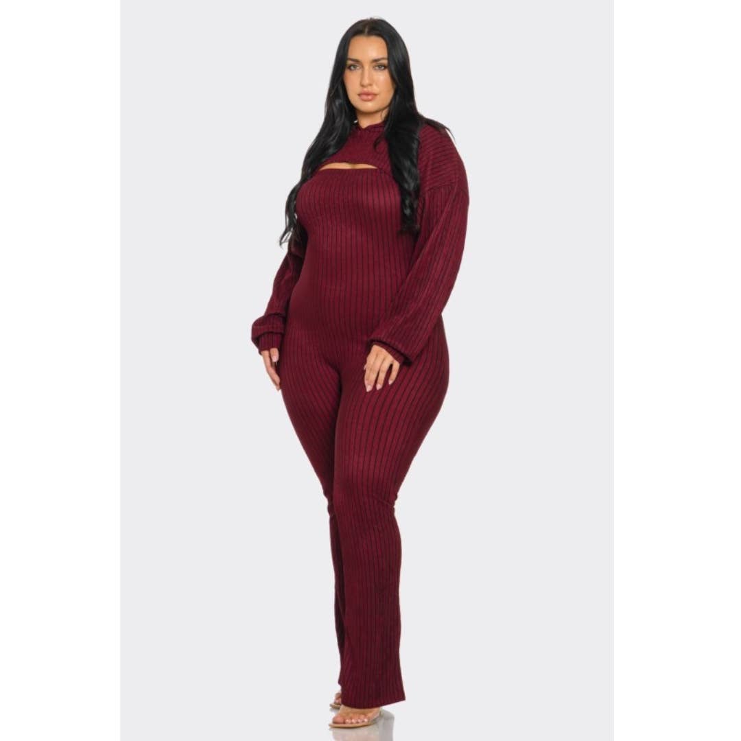 Plus Size 2 piece Strapless Jumpsuit Hoodie: Blue / 1X