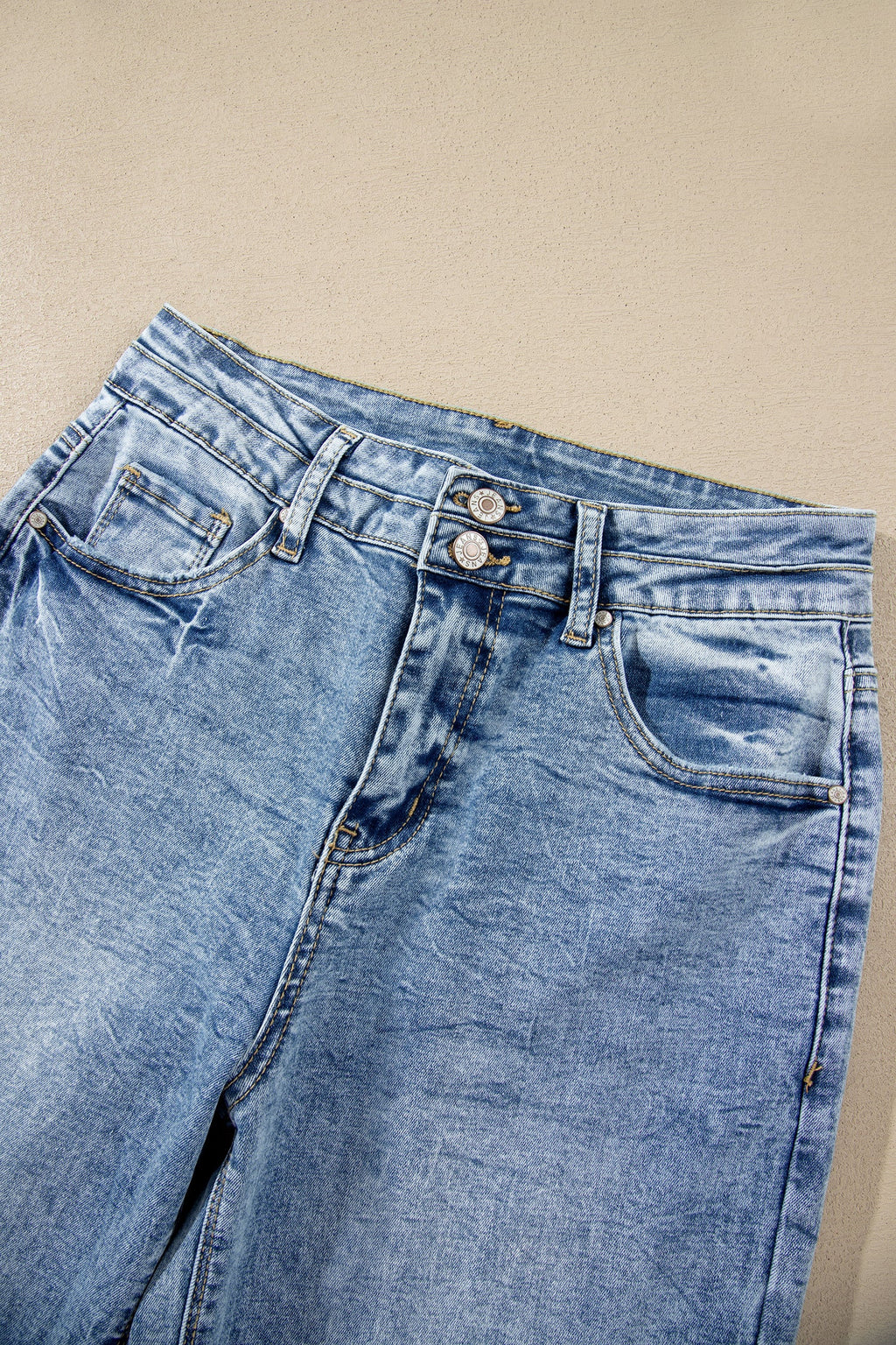 Denim Acid Wash Pockets Flare Jeans