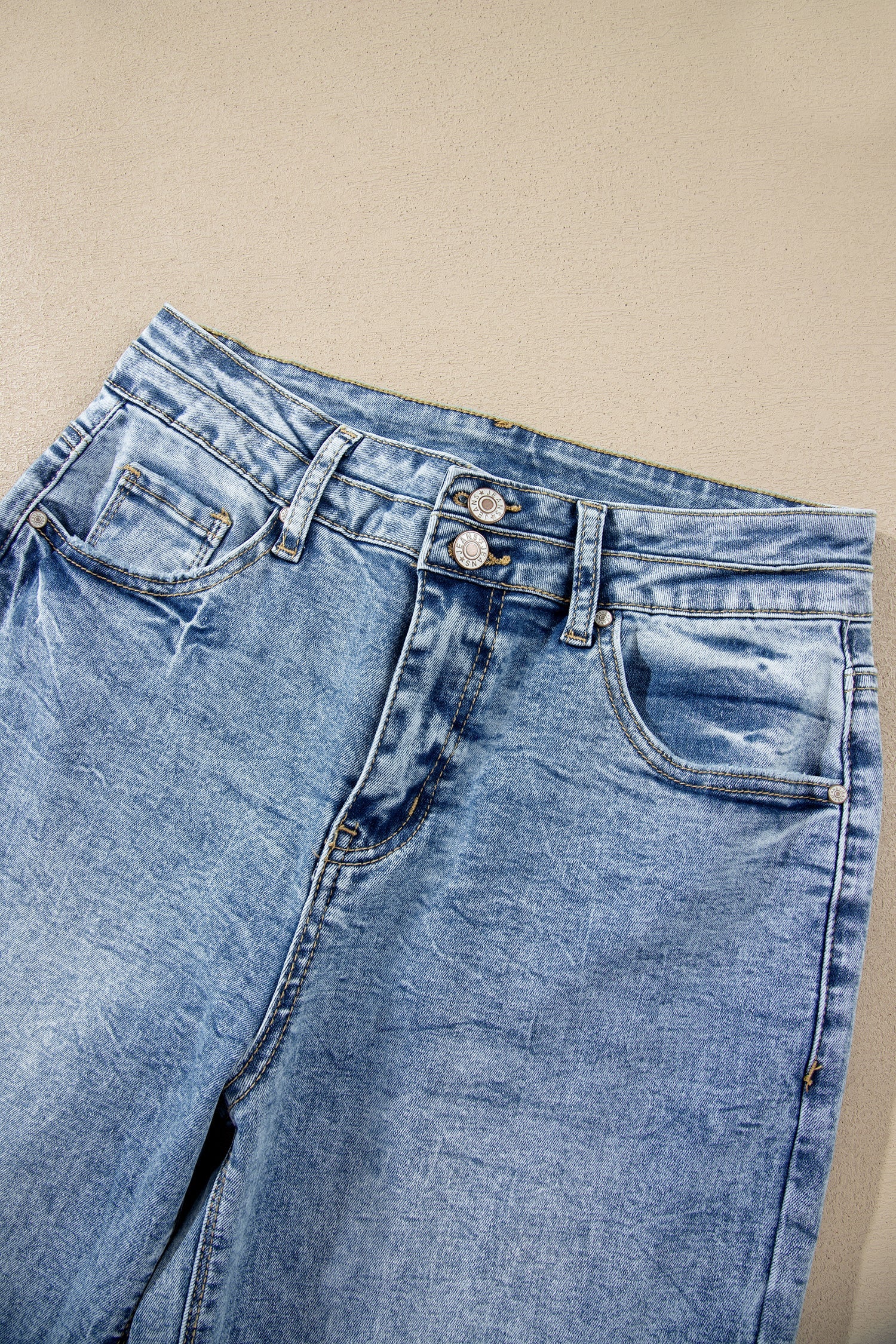Denim Acid Wash Pockets Flare Jeans
