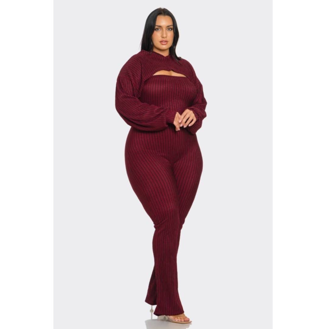 Plus Size 2 piece Strapless Jumpsuit Hoodie: Blue / 2X