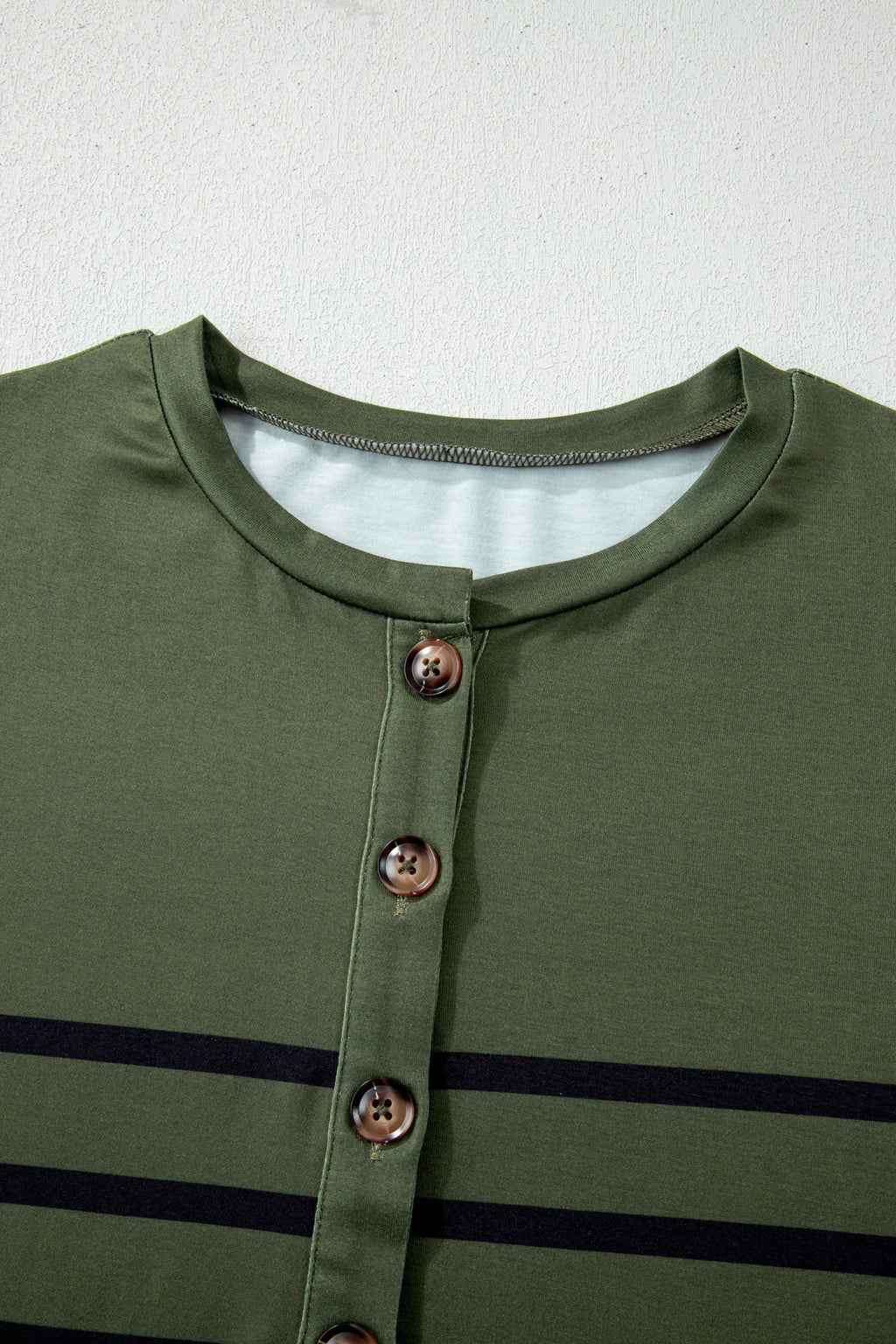 Stripe Half Buttoned Crewneck T-Shirt