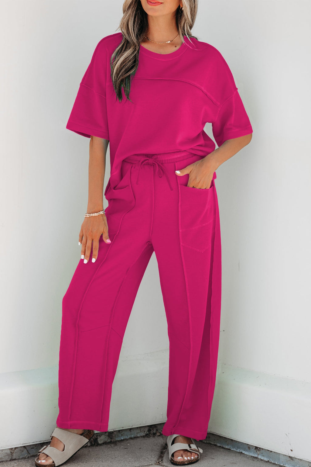 Solid Drop Shoulder Boxy Tee & Barrel Pants Set