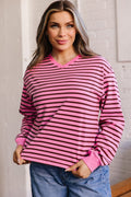Stripe V-Neck Drop Shoulder Long Sleeve Top