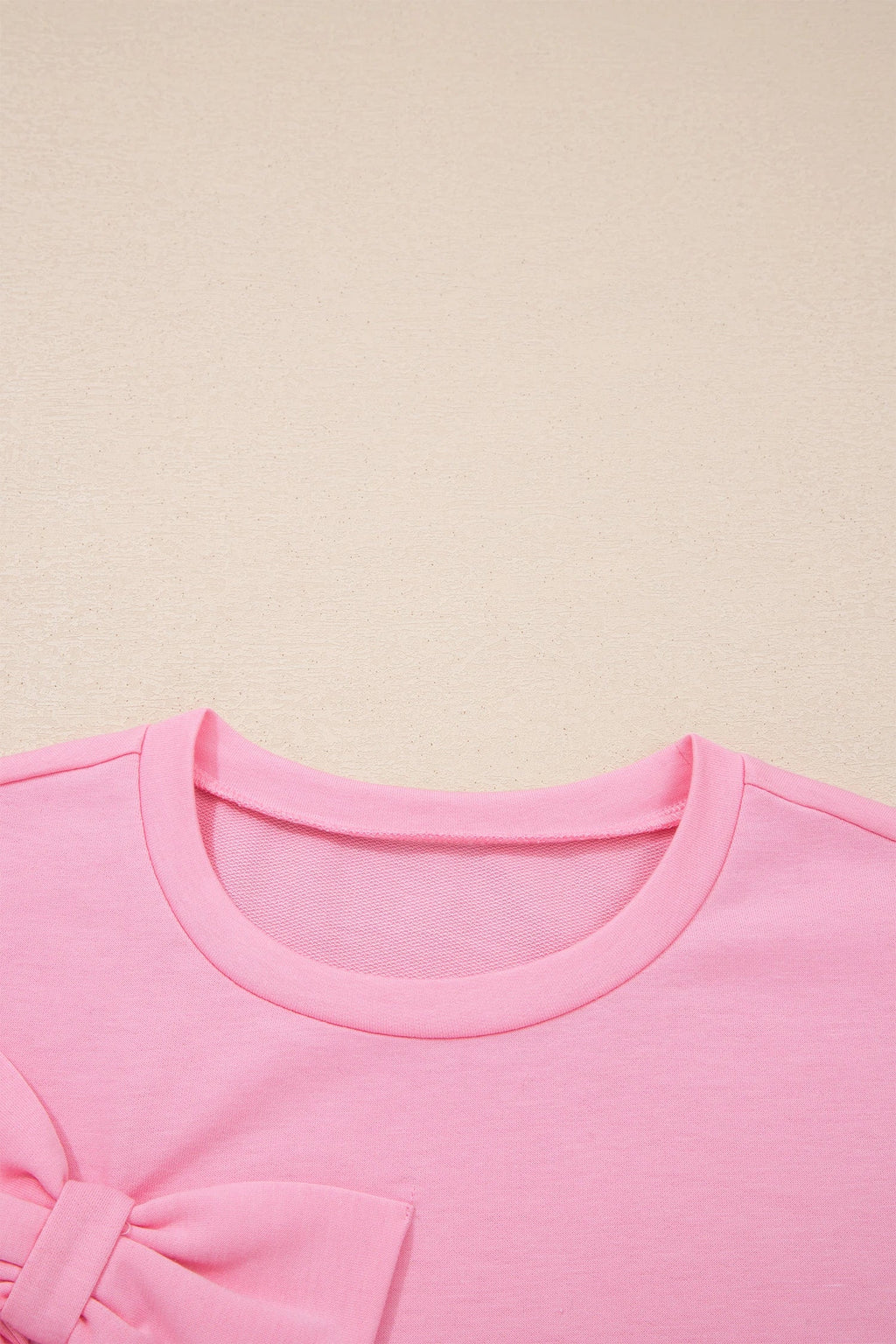 Solid Bow Patch Raw Edge Loose T-Shirt