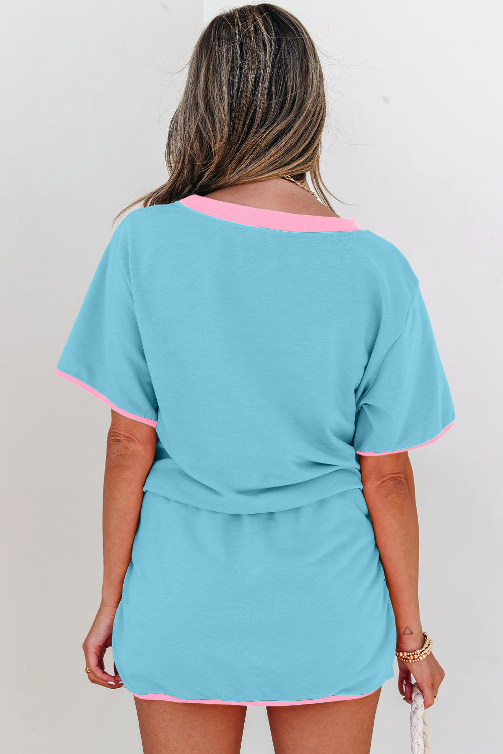 Colorblock Short Sleeve T-Shirt and Skort Set