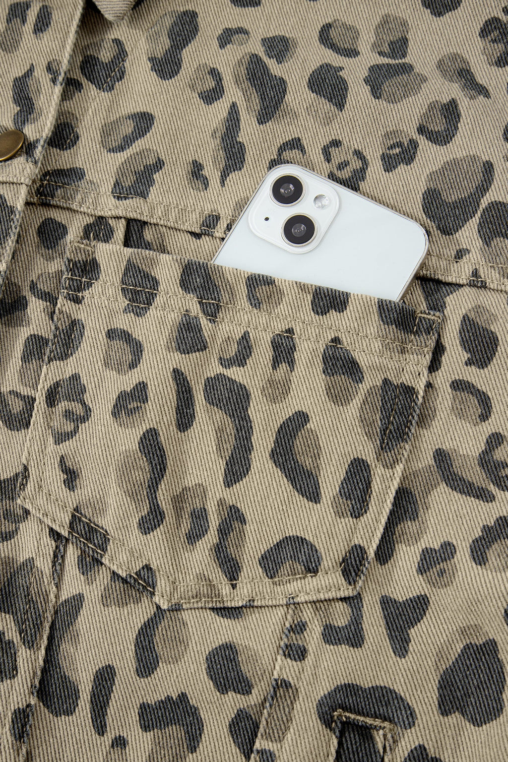 Leopard Denim Button Down Jacket