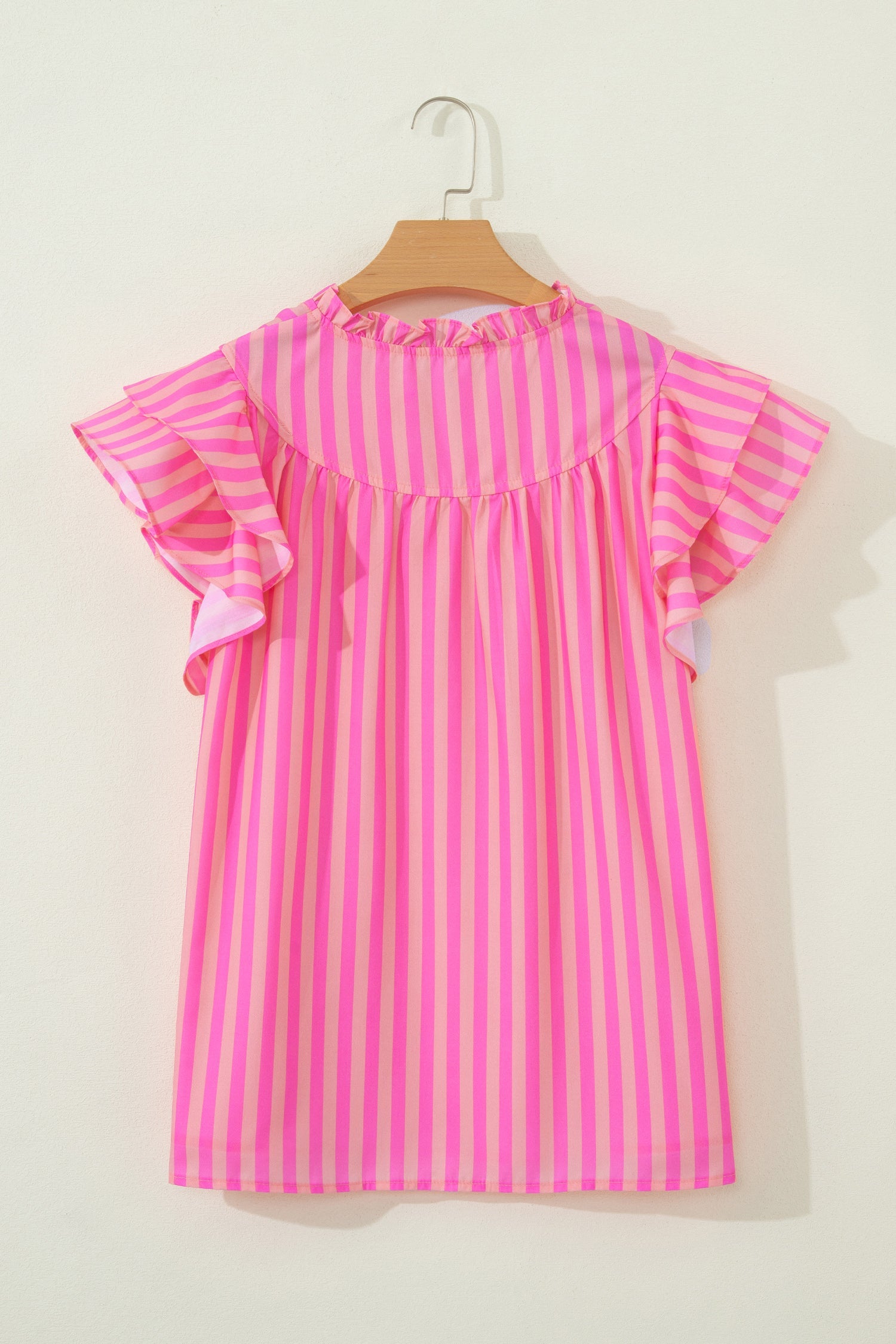 Stripe Split Neck Ruffle Sleeve Summer Blouse