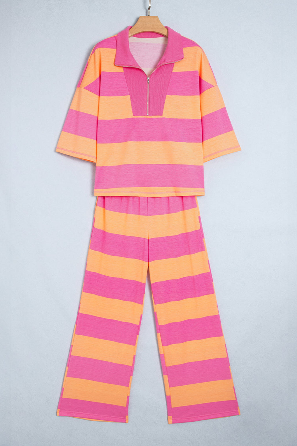 Stripe Colorblock 3/4 Sleeve Top and Pants Set