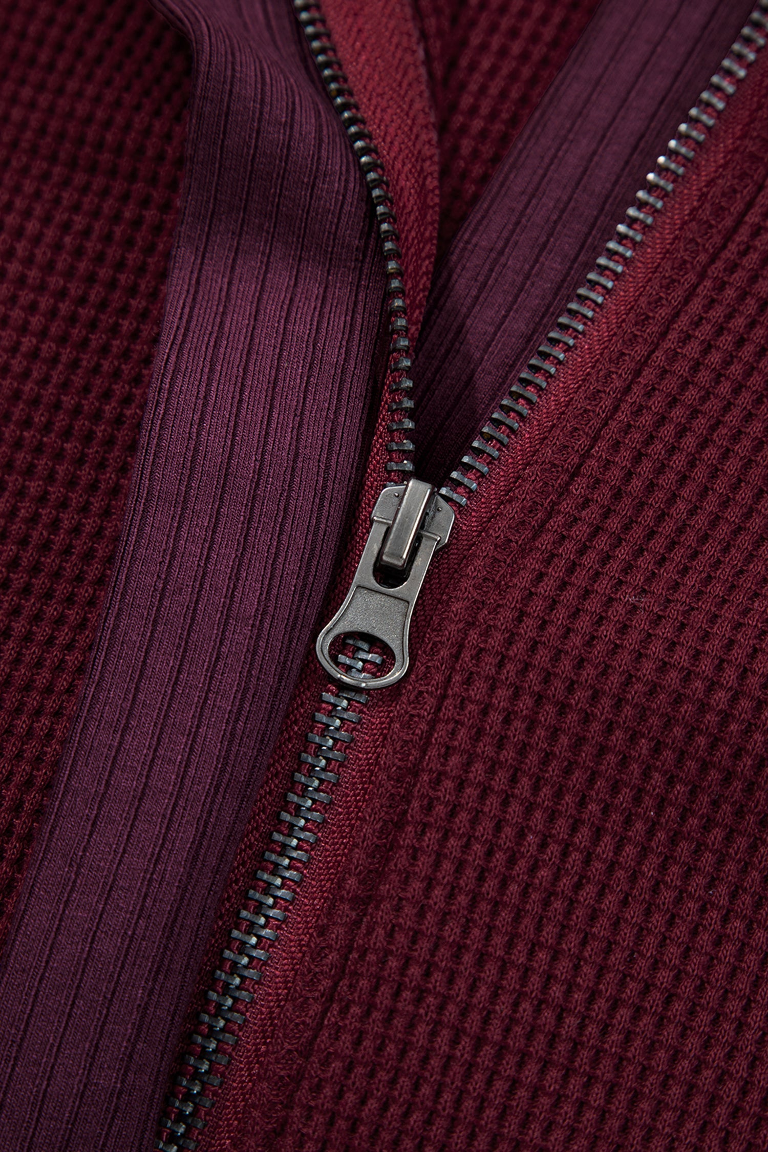 Waffle Zip Up Snap Button Hooded Jacket
