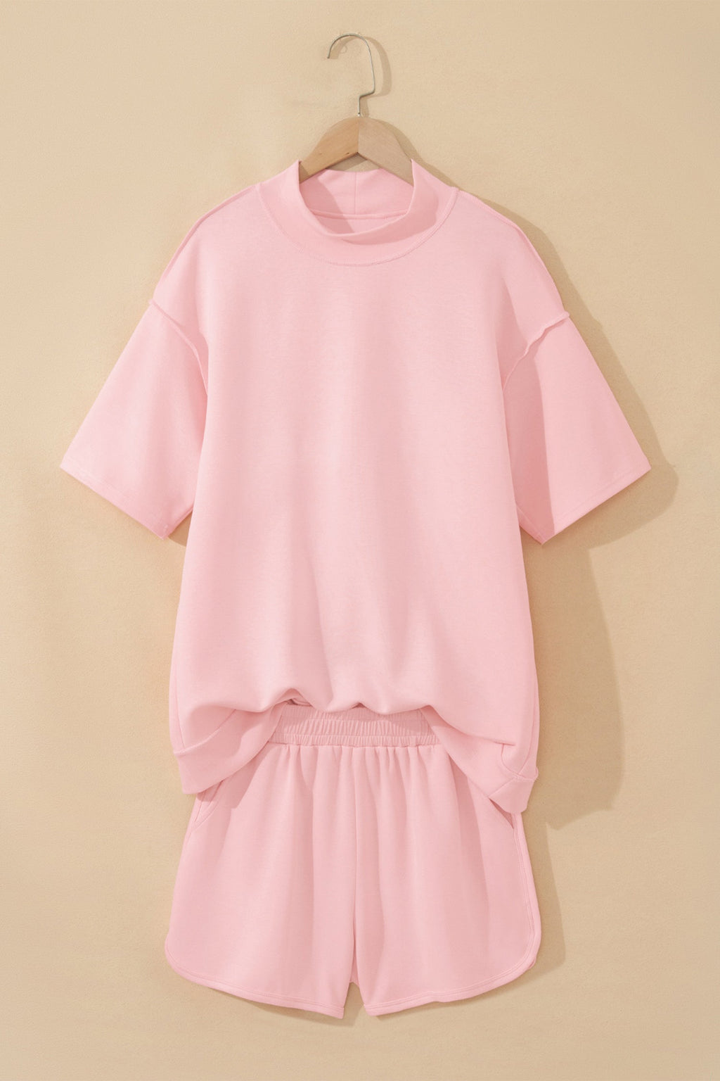 Solid Exposed Seam Mock Neck Tee & Shorts Set