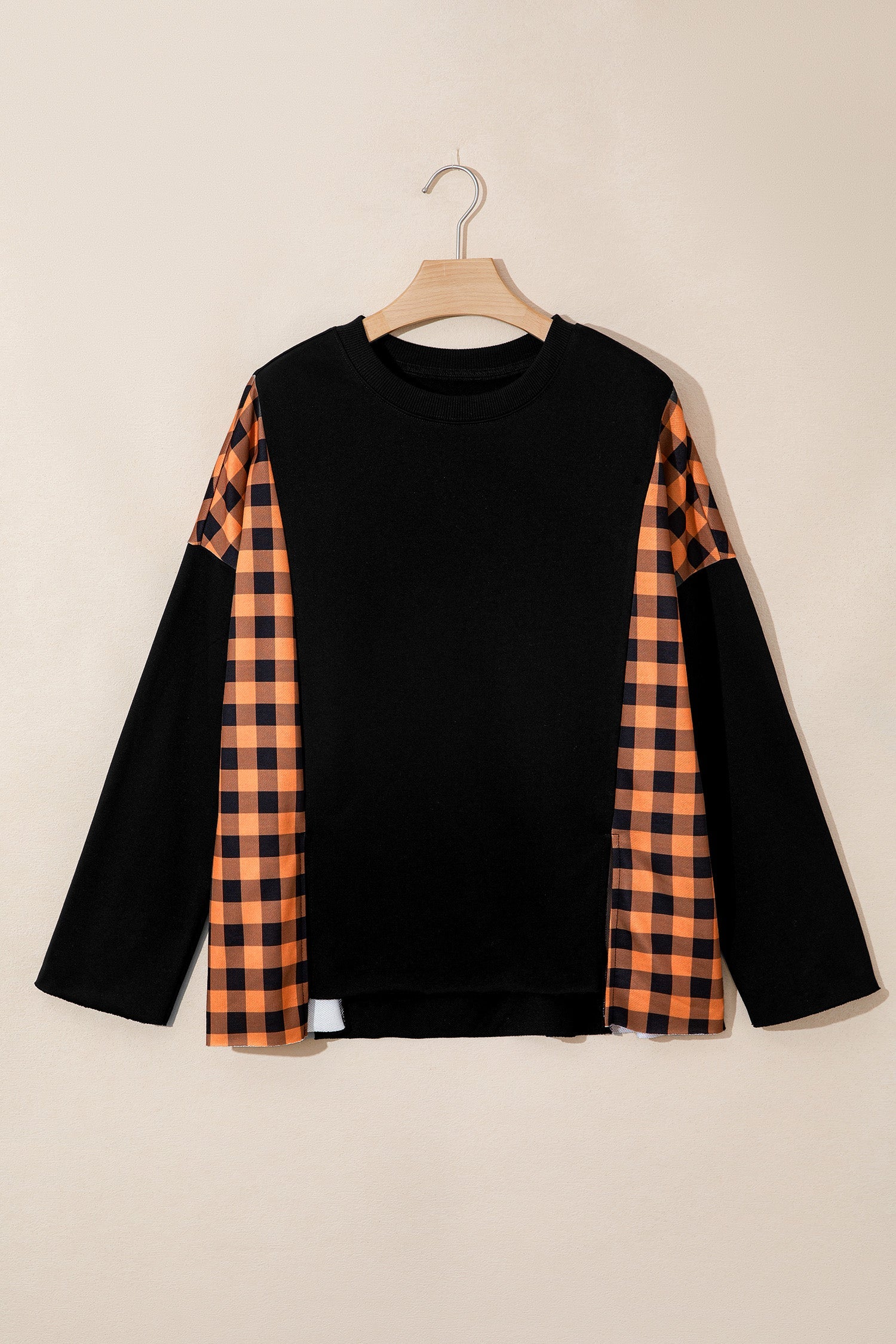 Halloween Pumpkin Gingham Patchwork Long Sleeve Top