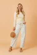 Floral Grommet Knot Waist Barrel Leg Jeans