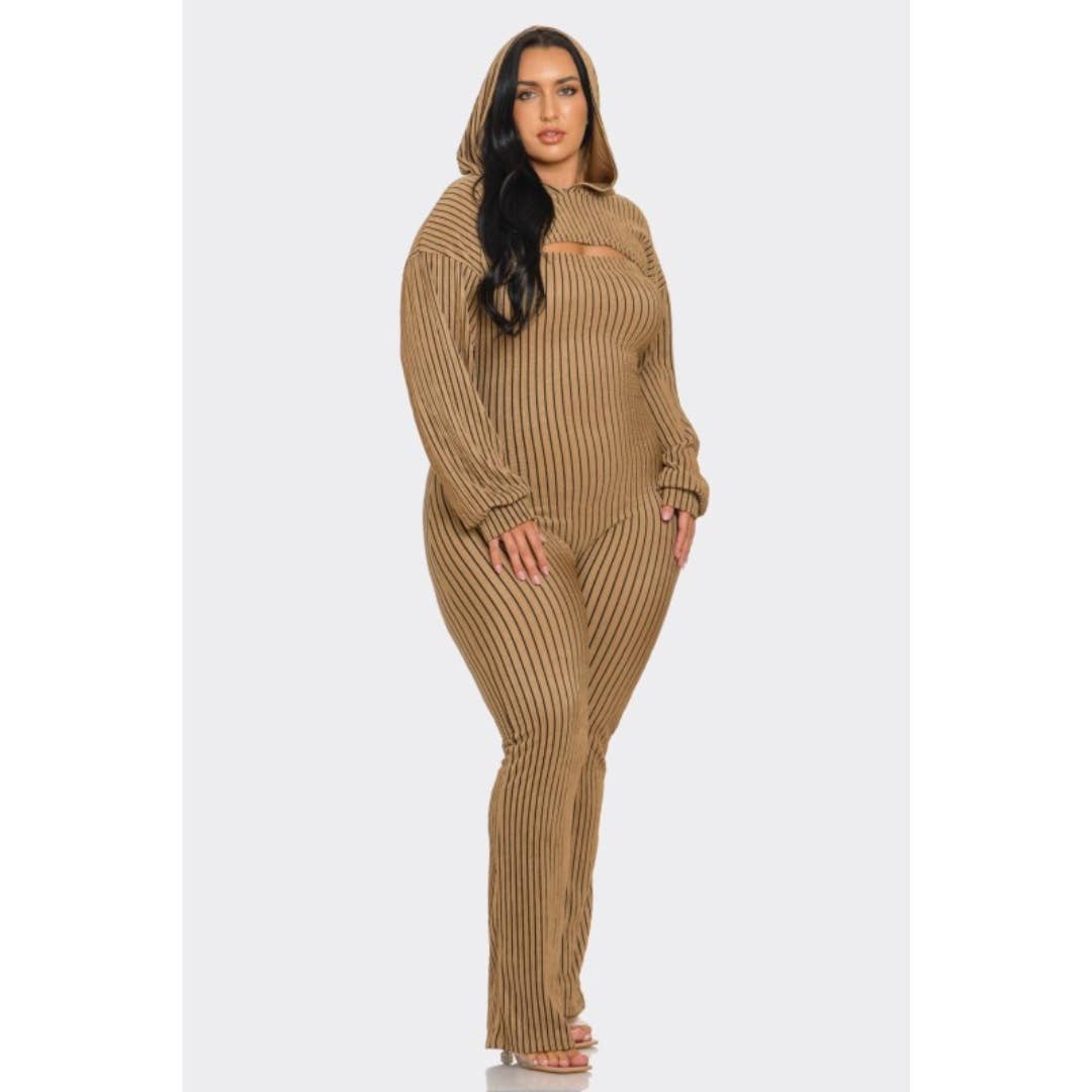 Plus Size 2 piece Strapless Jumpsuit Hoodie: Blue / 1X