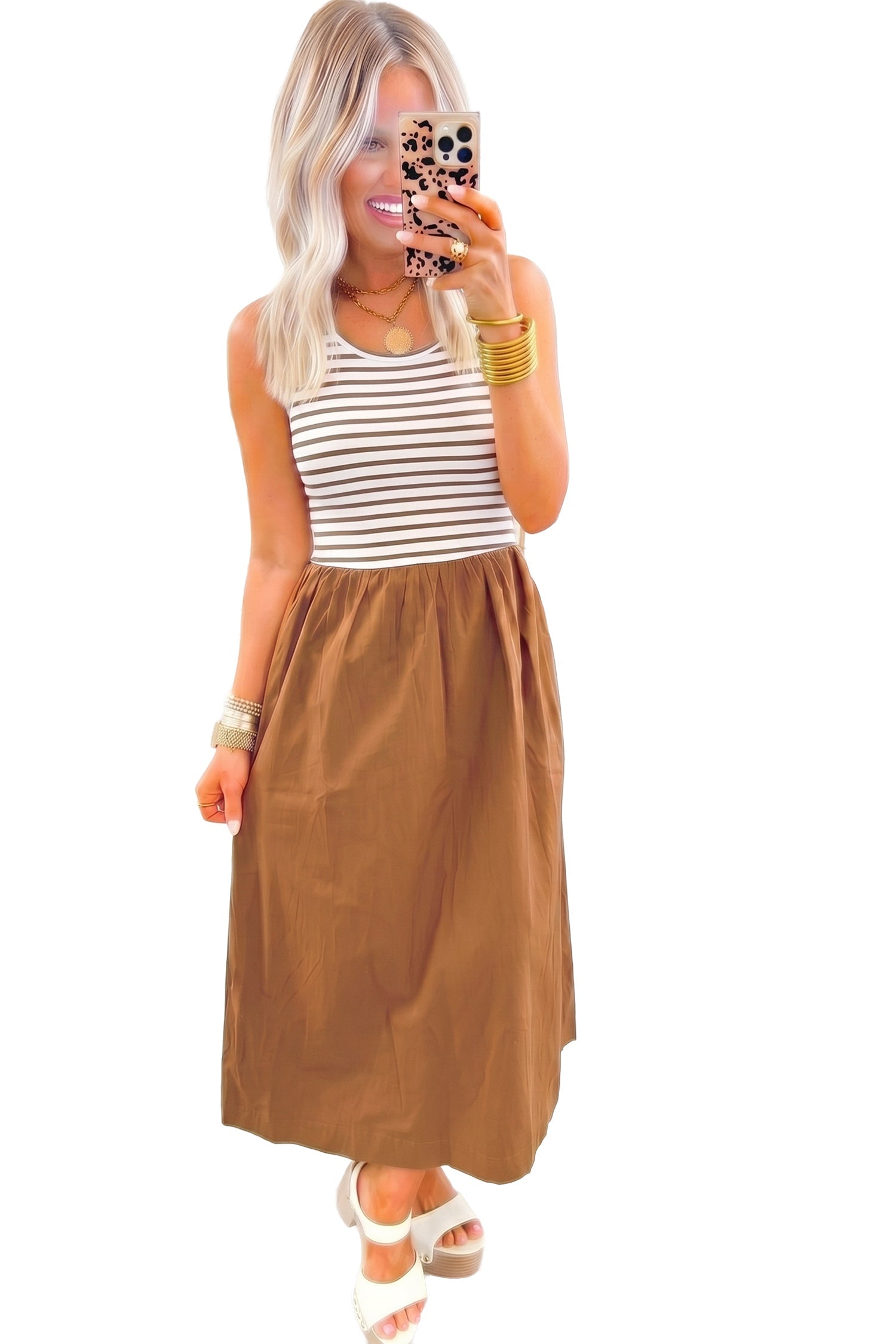 Stripe Colorblock Patchwork Sleeveless Long Dress