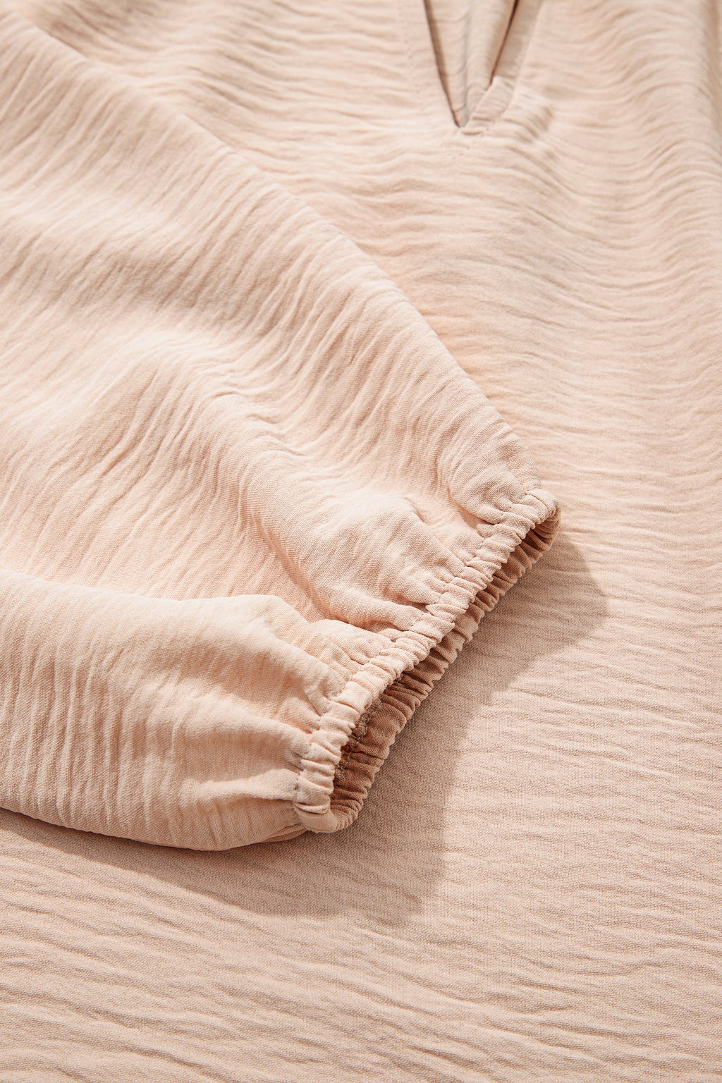 Solid Gathered Cuff 3/4 Sleeve V-Neck Blouse