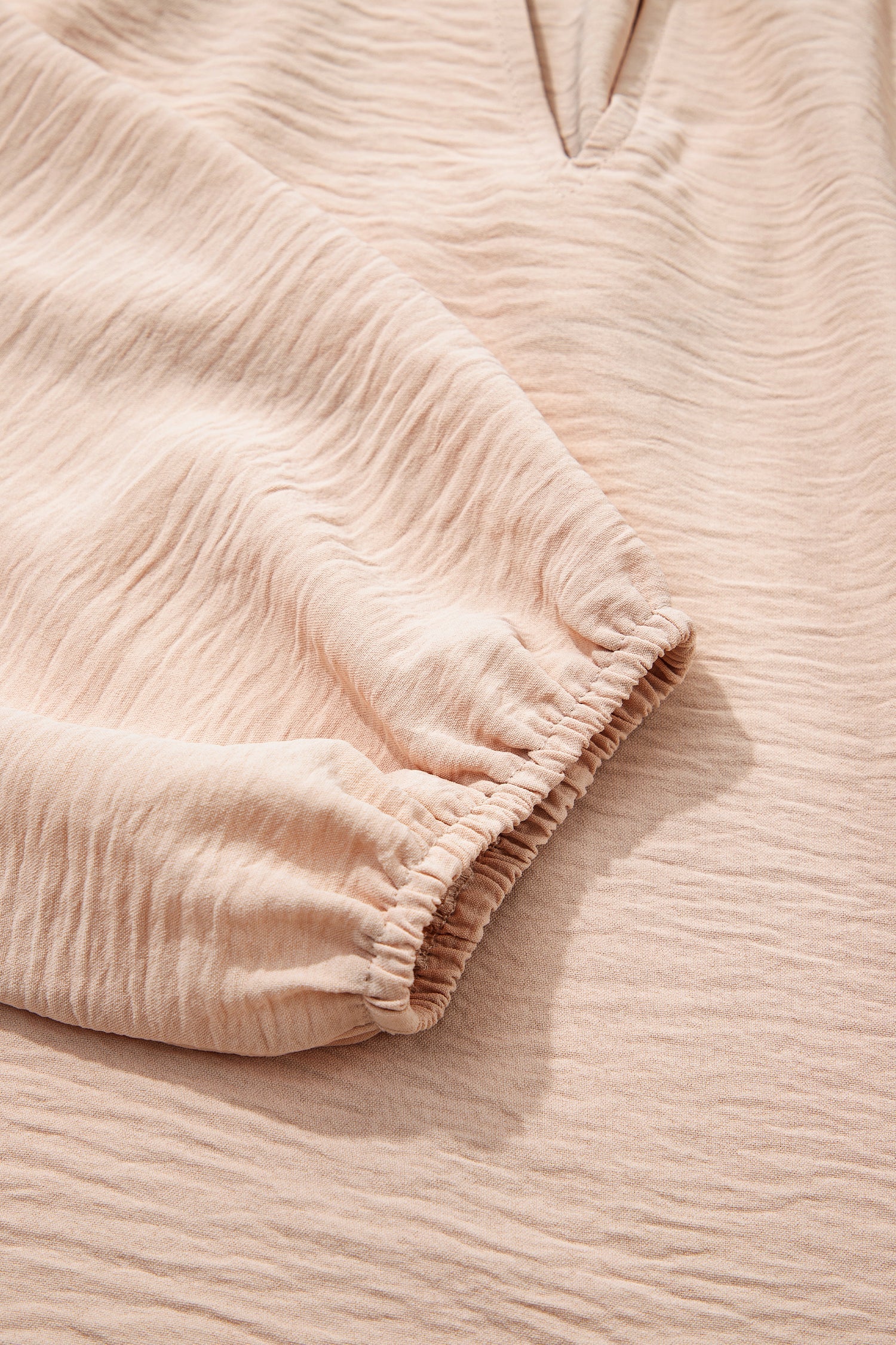 Solid Gathered Cuff 3/4 Sleeve V-Neck Blouse