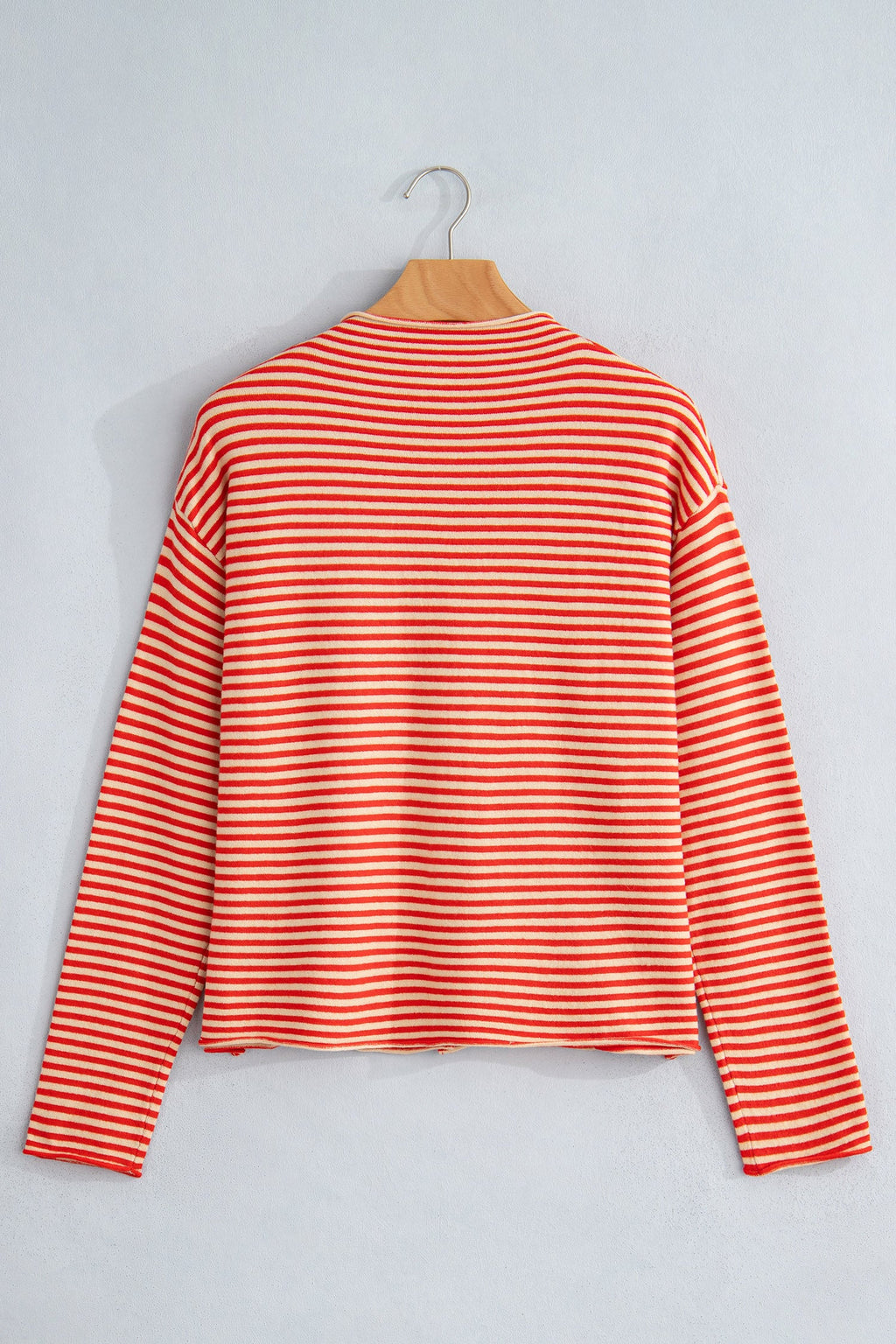 Stripe Button Collar Long Sleeve Knit Cardigan