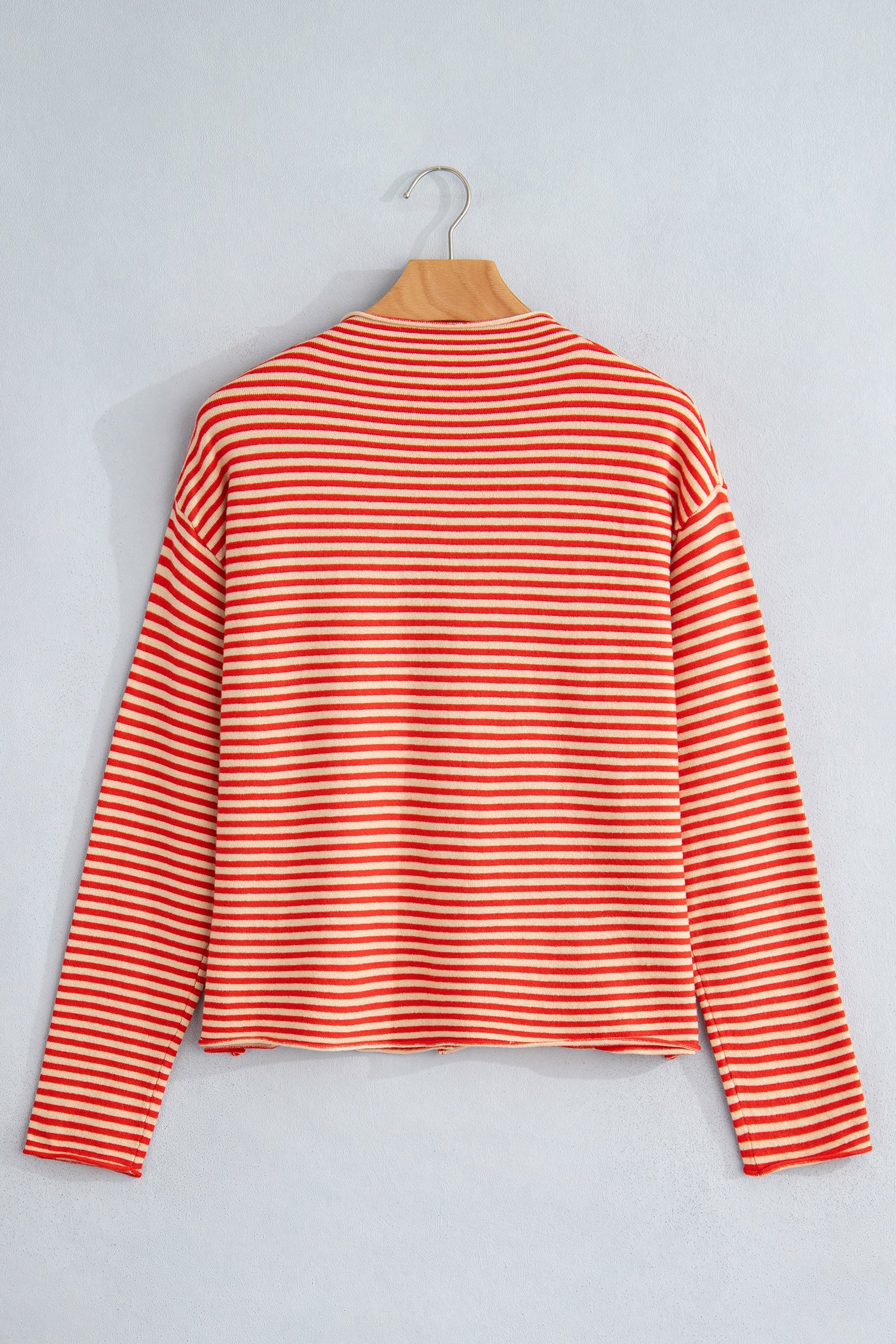 Stripe Button Collar Long Sleeve Knit Cardigan