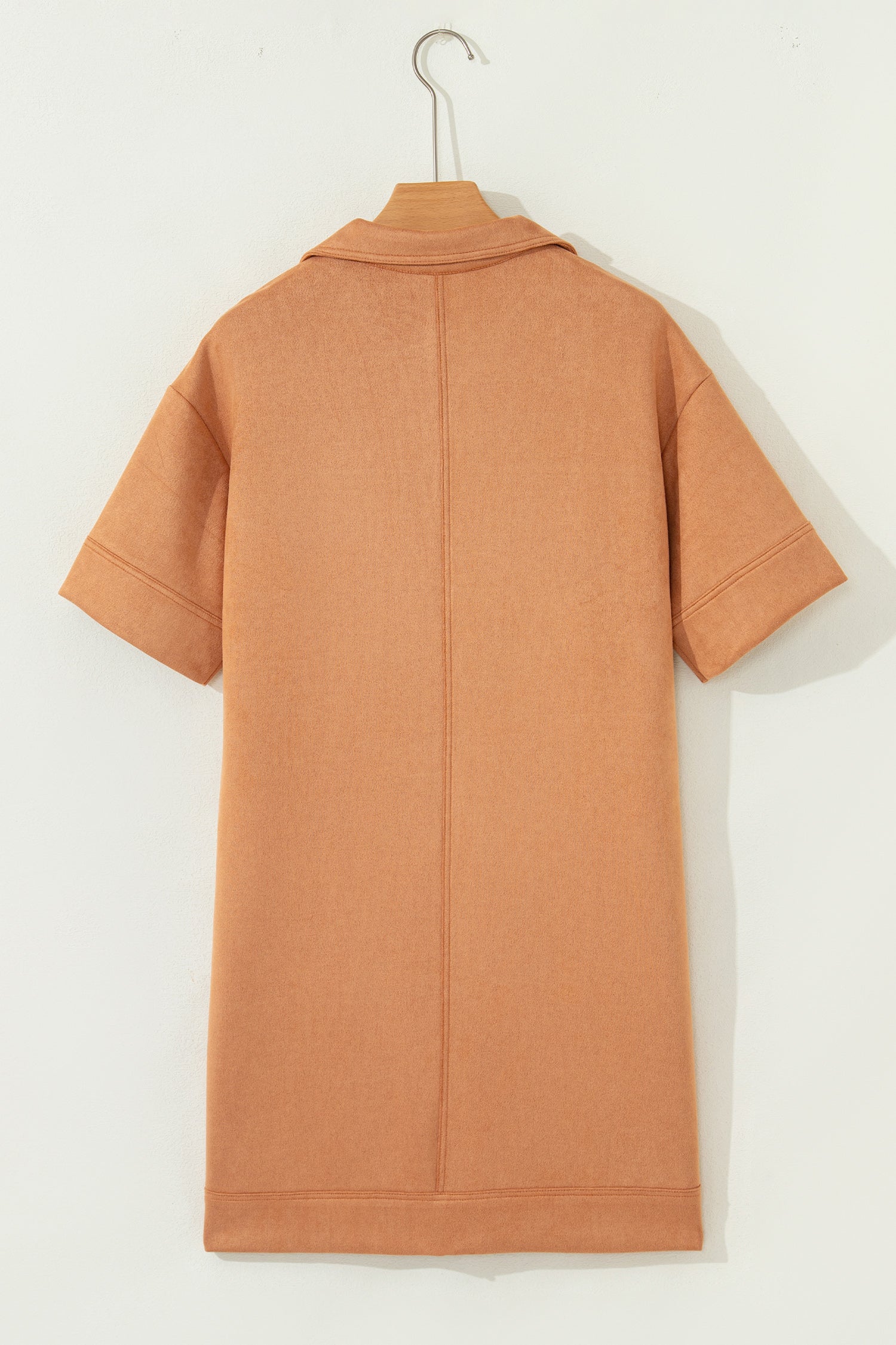 Faux Suede Collared V-Neck Short Sleeve Dress