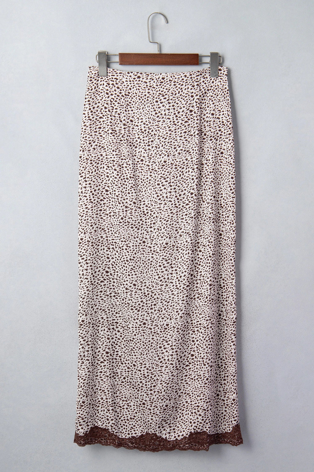 Western Cheetah Lace Trim Split Maxi Skirt