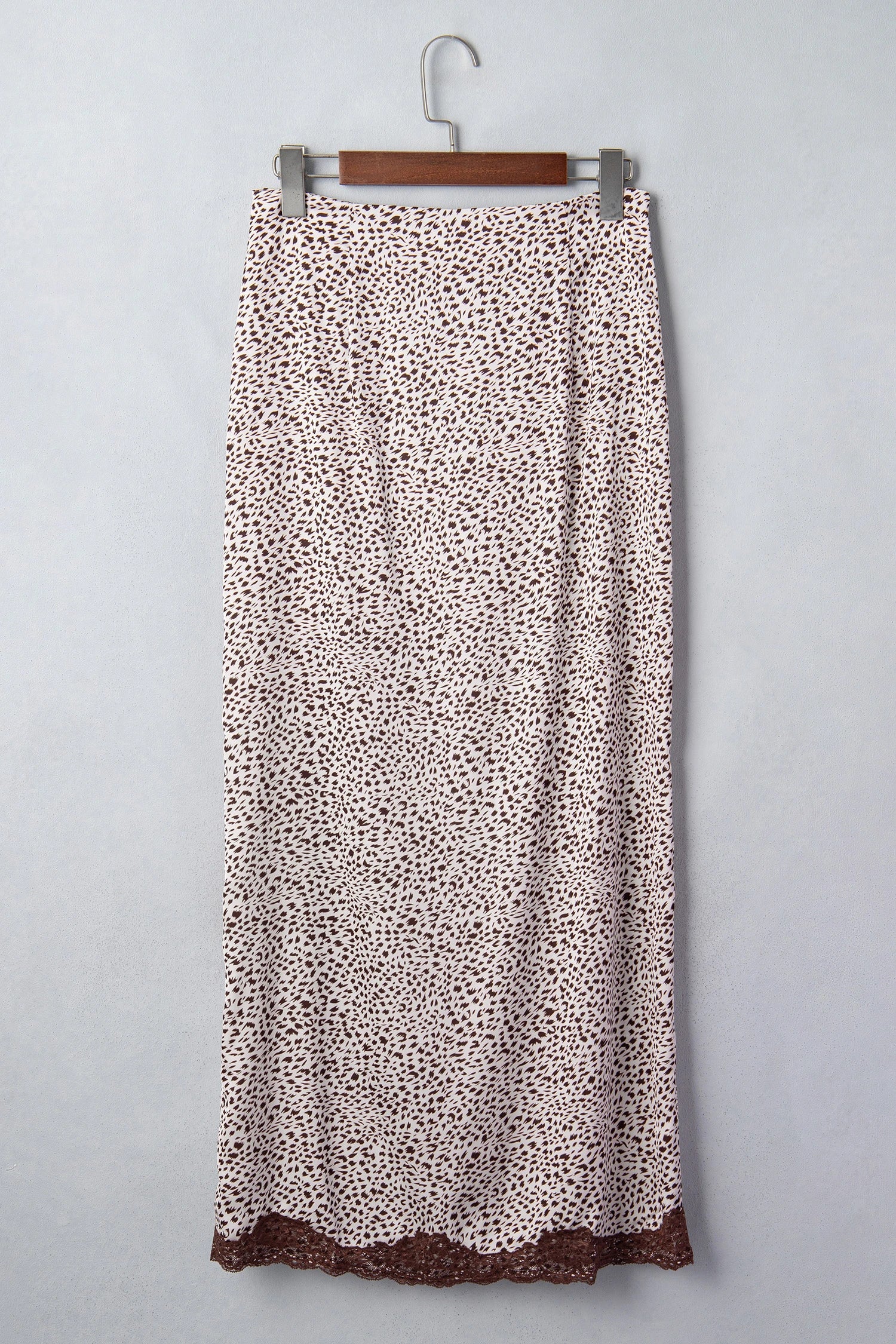 Western Cheetah Lace Trim Split Maxi Skirt