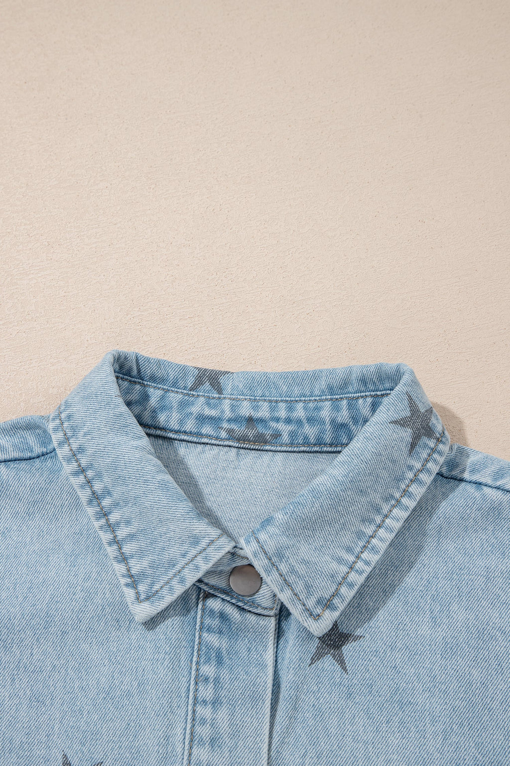 Star Denim Chest Pockets Long Sleeve Shacket