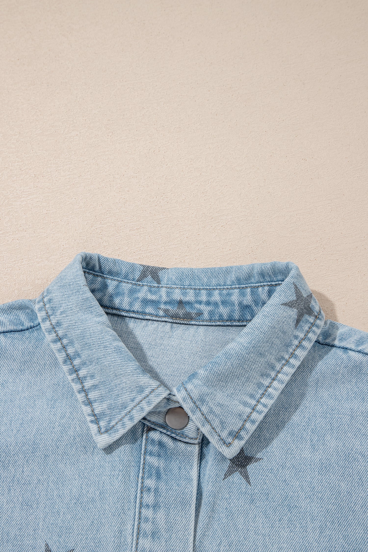 Star Denim Chest Pockets Long Sleeve Shacket