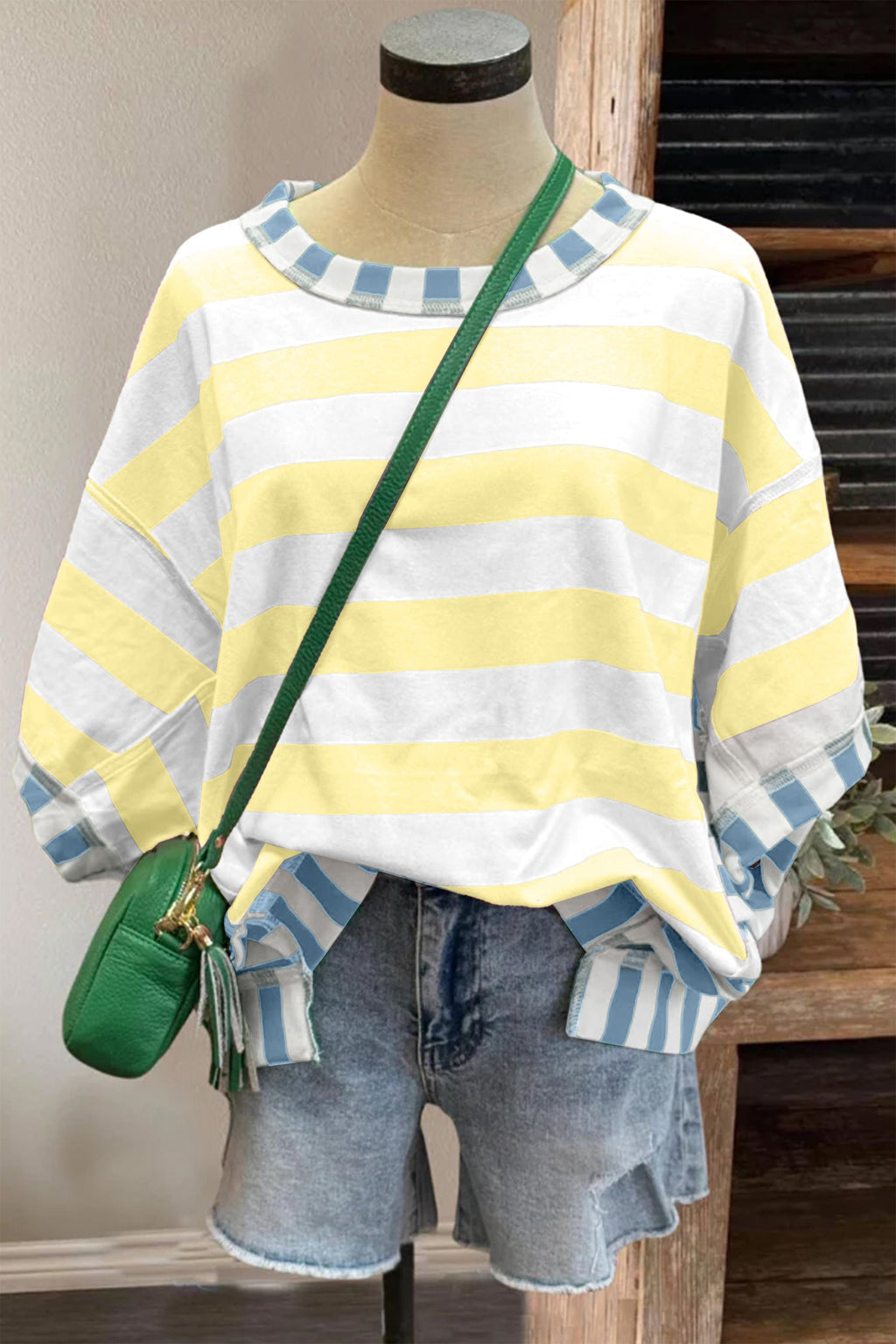 Stripe Patchwork Exposed Seam Oversized Top