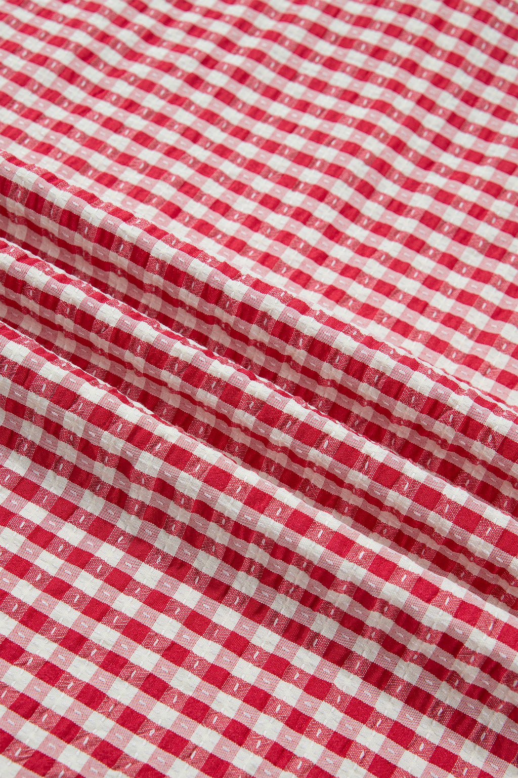 Gingham Plaid Colorblock Trim Split Neck Blouse
