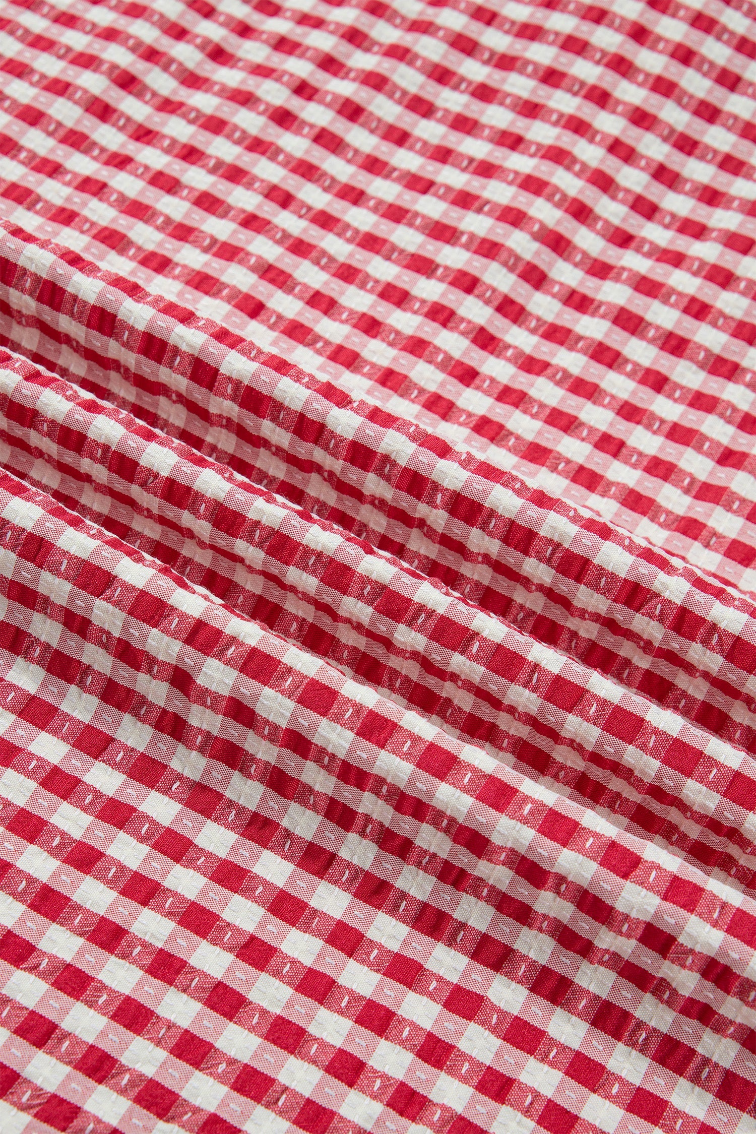 Gingham Plaid Colorblock Trim Split Neck Blouse