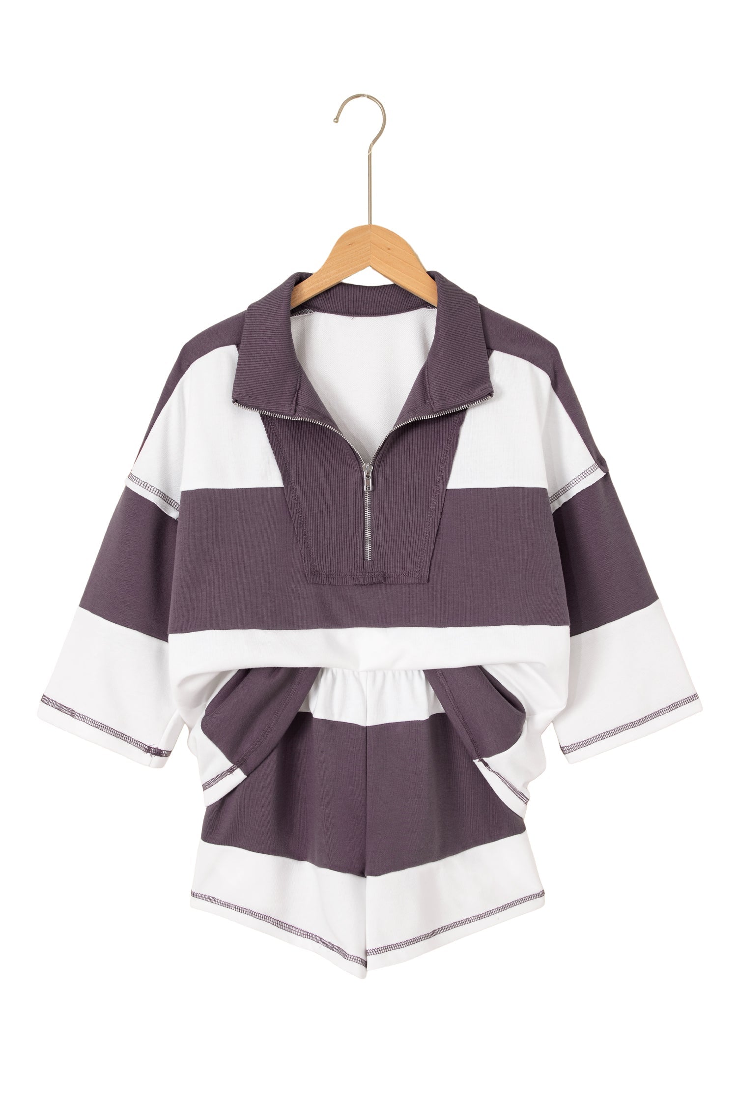 Stripe Colorblock Reverse Seam Top and Shorts Set