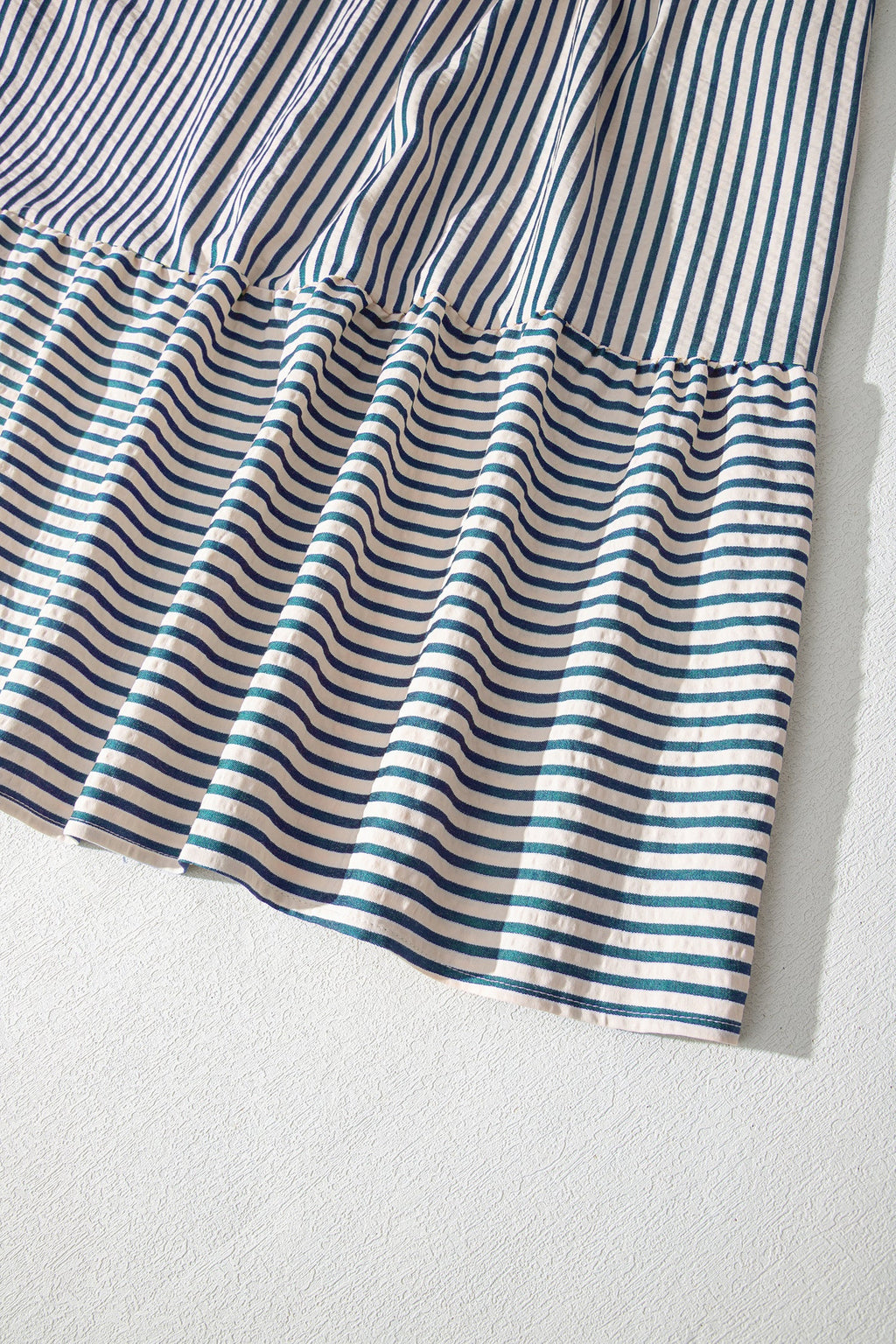 Stripe Ruffle Short Sleeve V-Neck Midi Dress