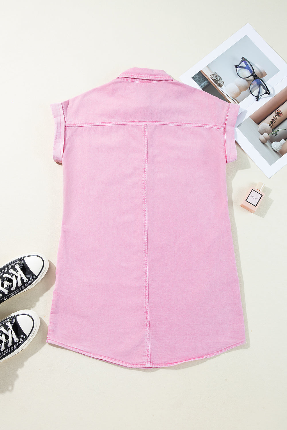 Denim Short Sleeve Double Chest Pocket Shirt Dress
