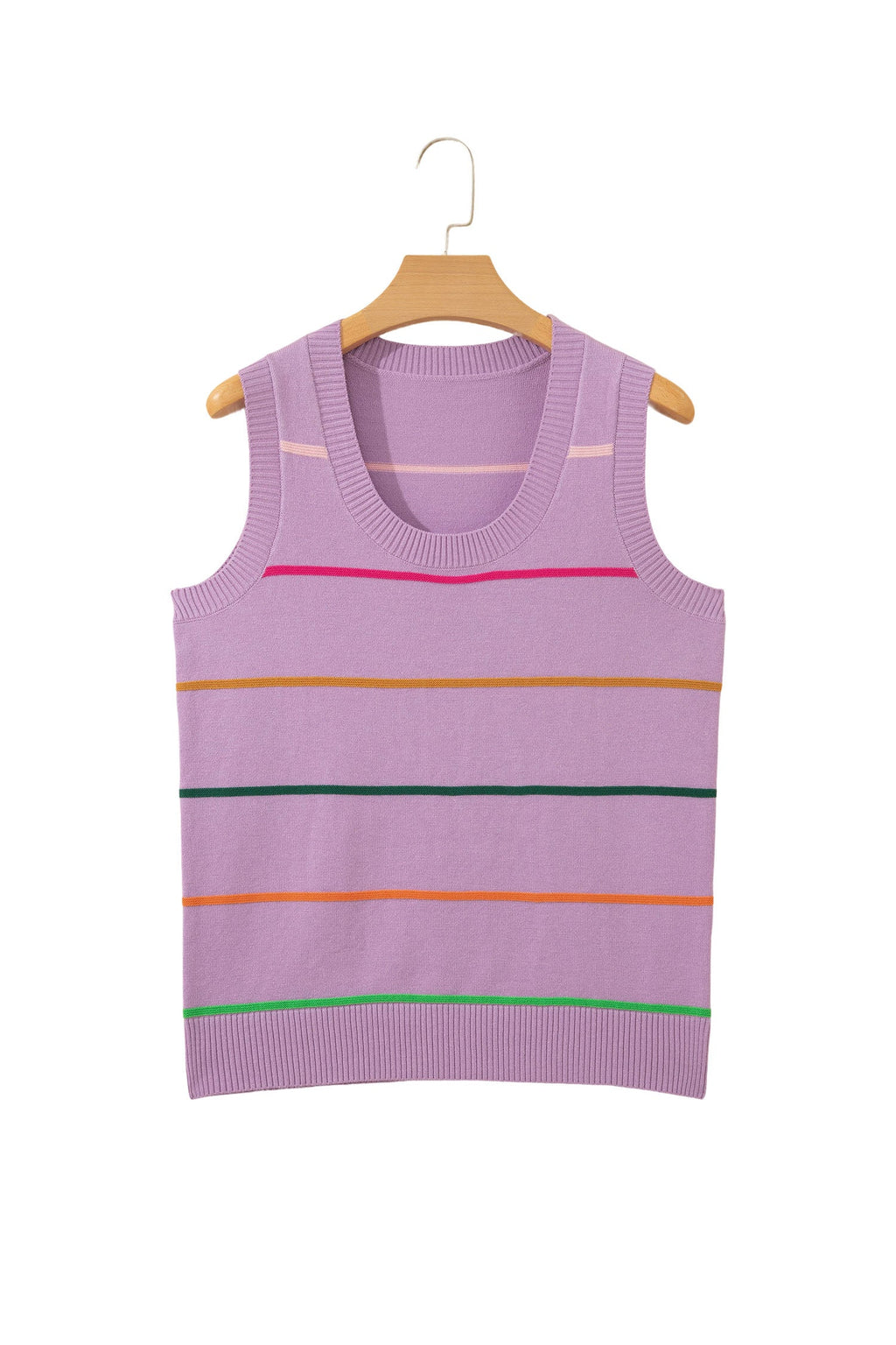 Stripe Ribbed Trim Sleeveless Sweater Knit Tank
