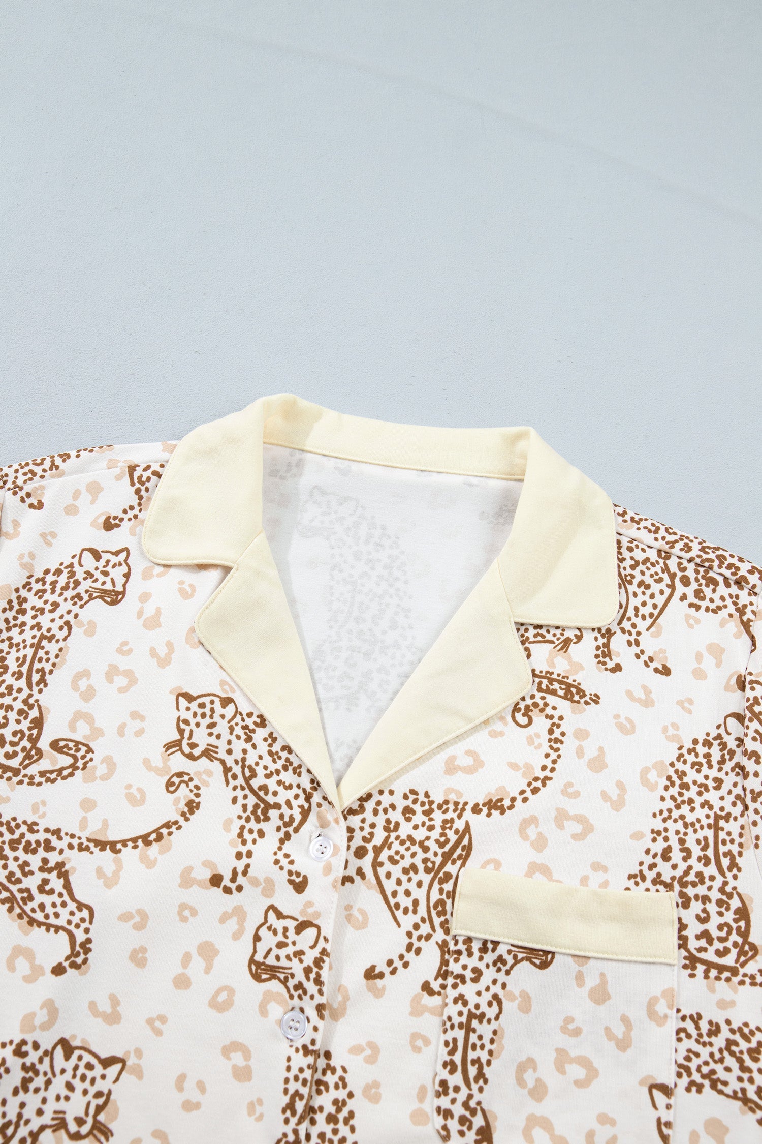 Leopard Pocket Placket Long Sleeve Top and Lounge Bottom Set
