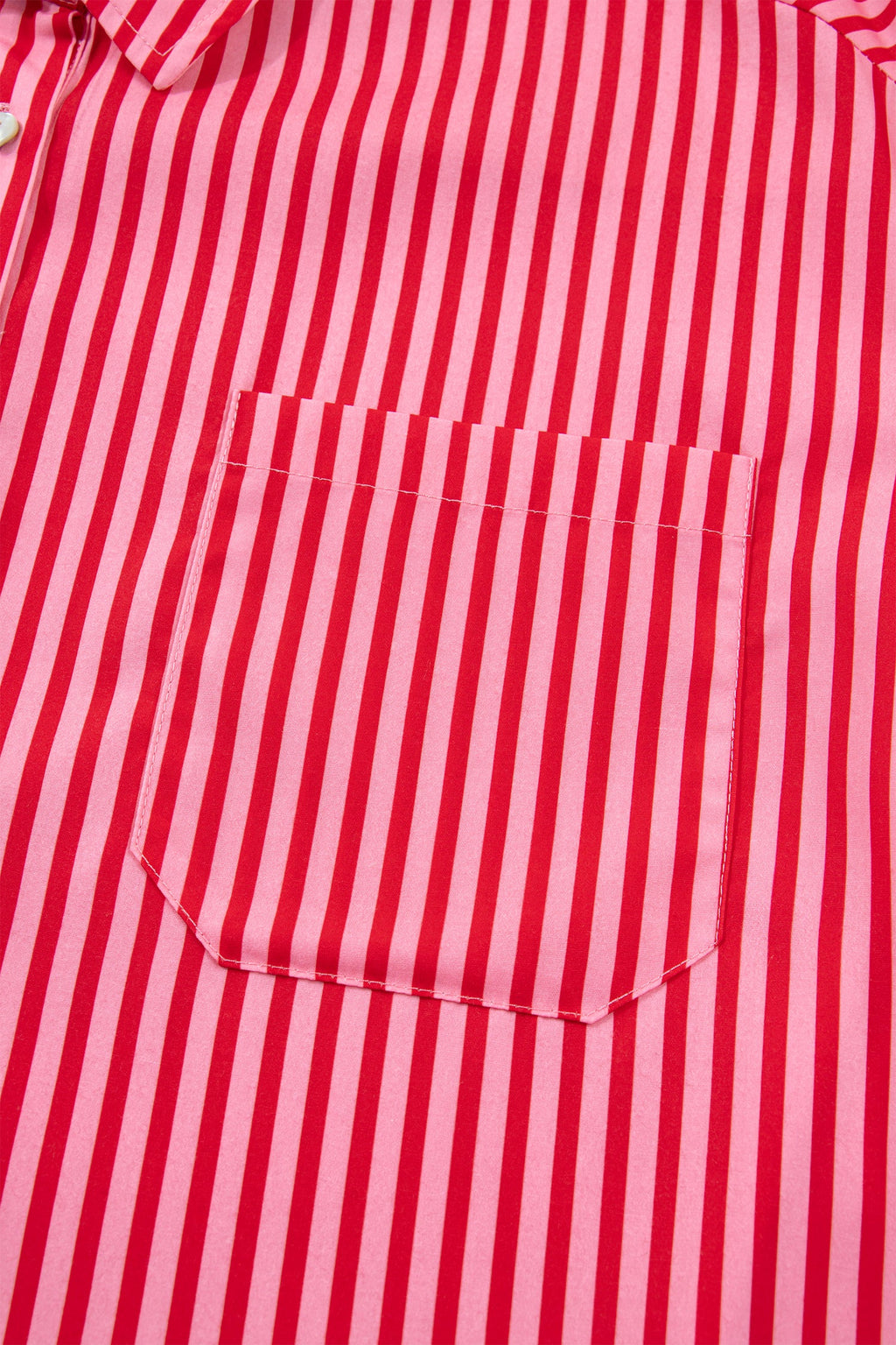 Stripe Patch Pocket Button-Up Long Sleeve Blouse