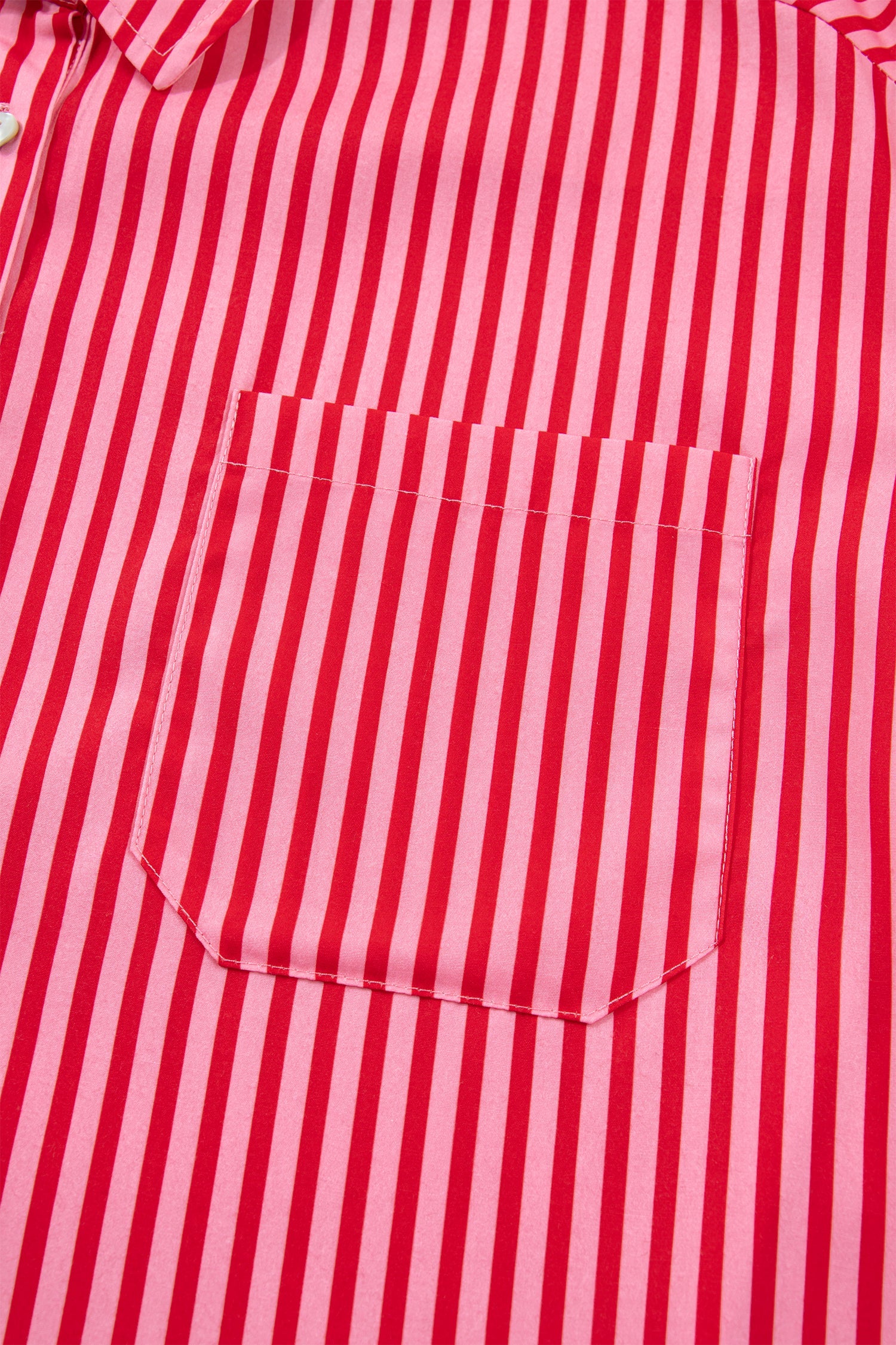 Stripe Patch Pocket Button-Up Long Sleeve Blouse