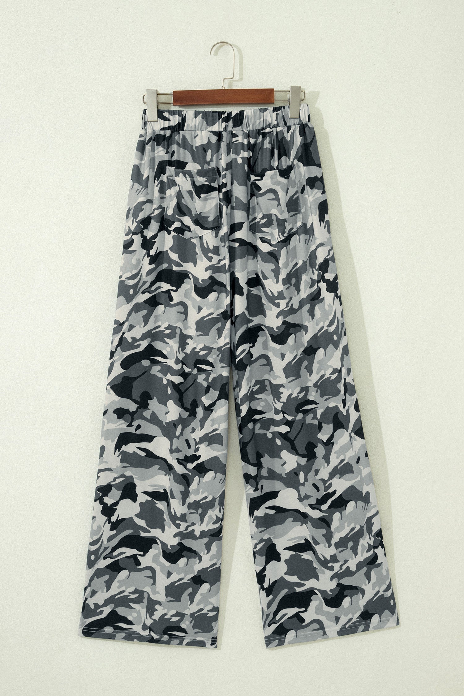 Camo Drawstring High Waist Wide Leg Pants