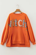Halloween Witchy Plaid Patchwork Exposed Seam Sweatshirt