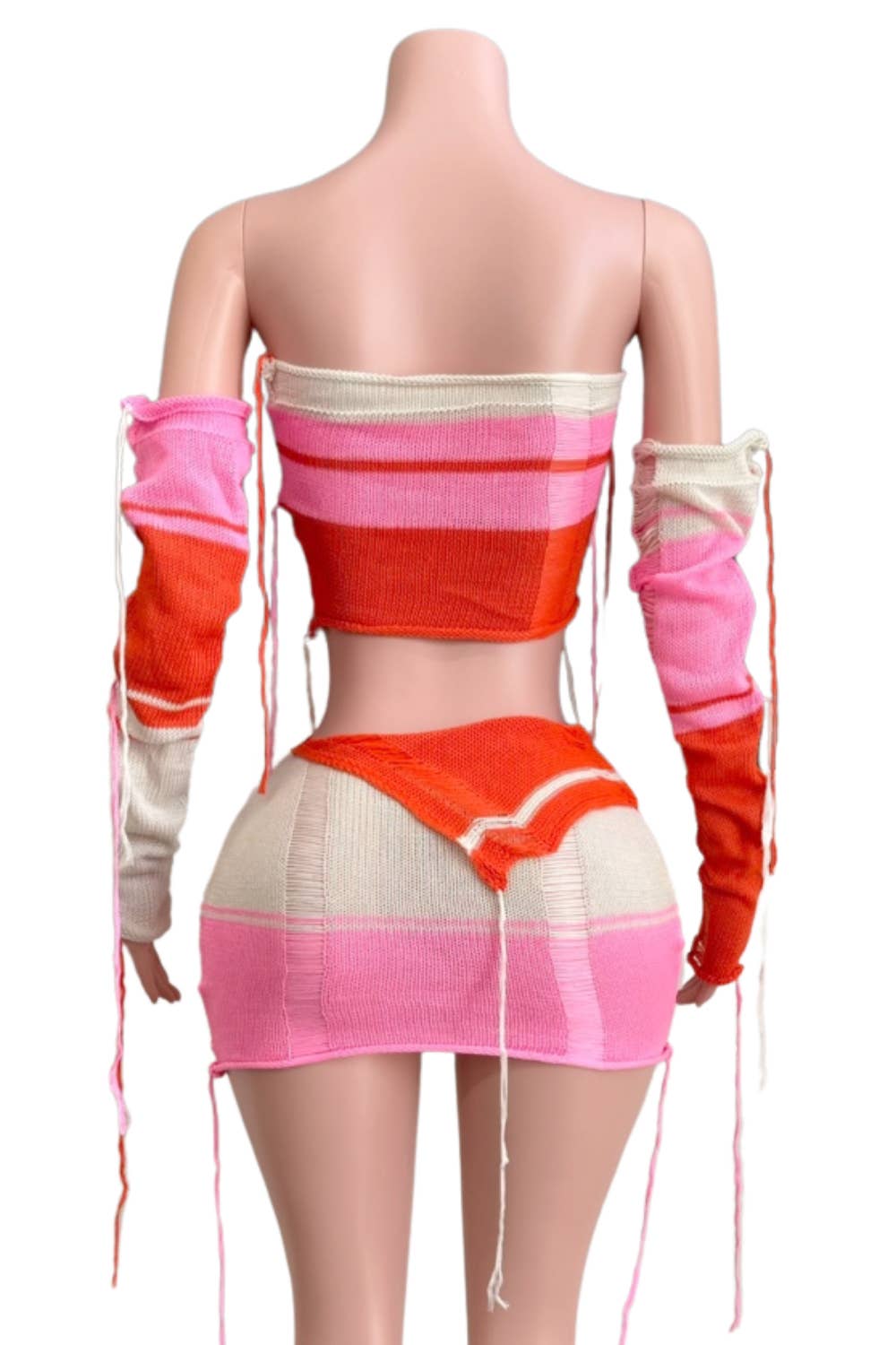 NC2017A Colorblock Distressed Knit Two-Piece Set: PINK MULTI / S-M-L (2-2-2)