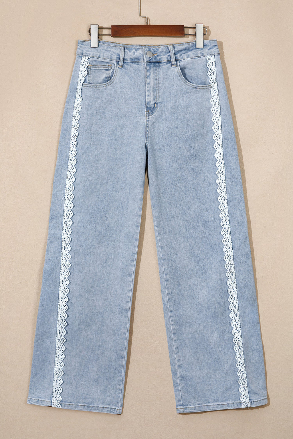 Lace Trim Side Stripe Straight Leg Jeans